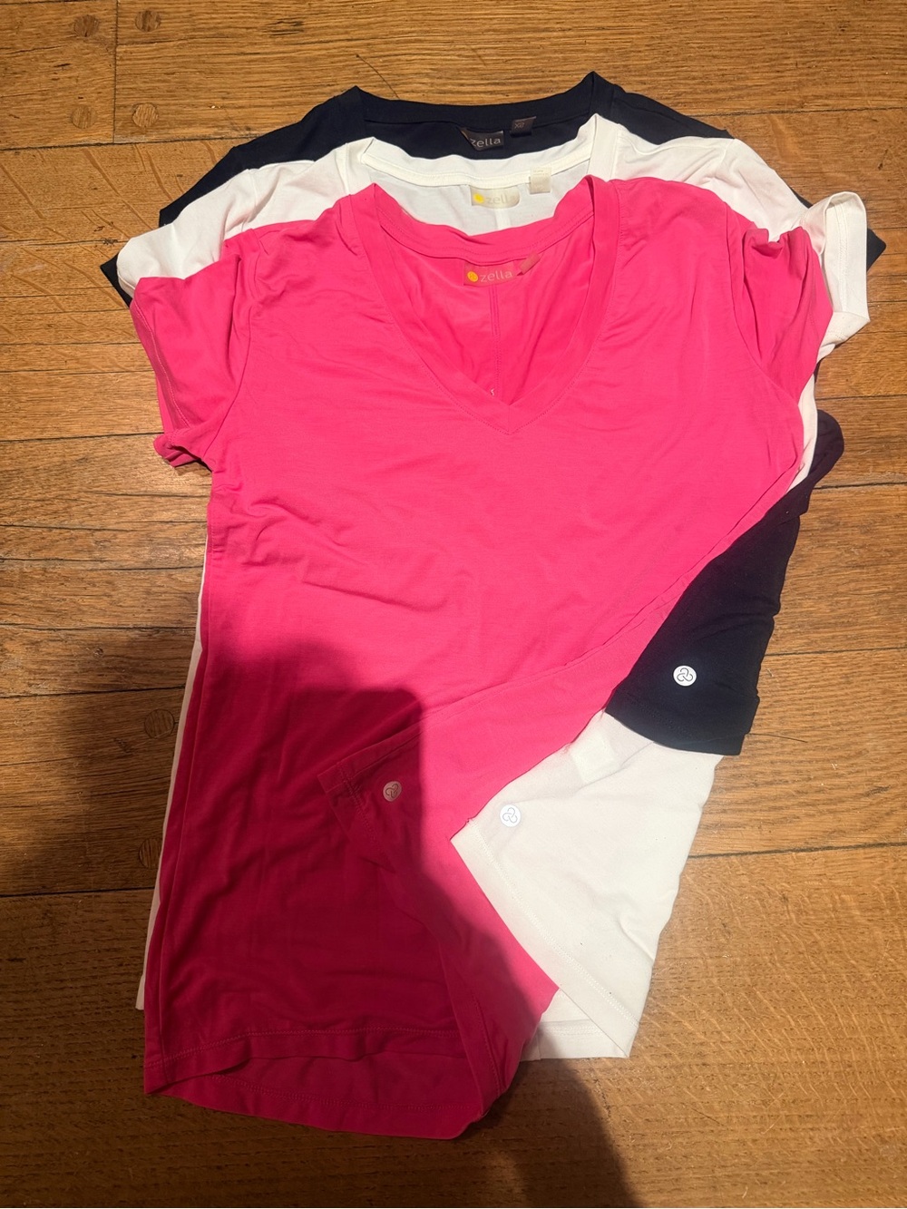 4  tees  ZELLE V-Neck Active Tee - Hot Pink, white, 2 black.